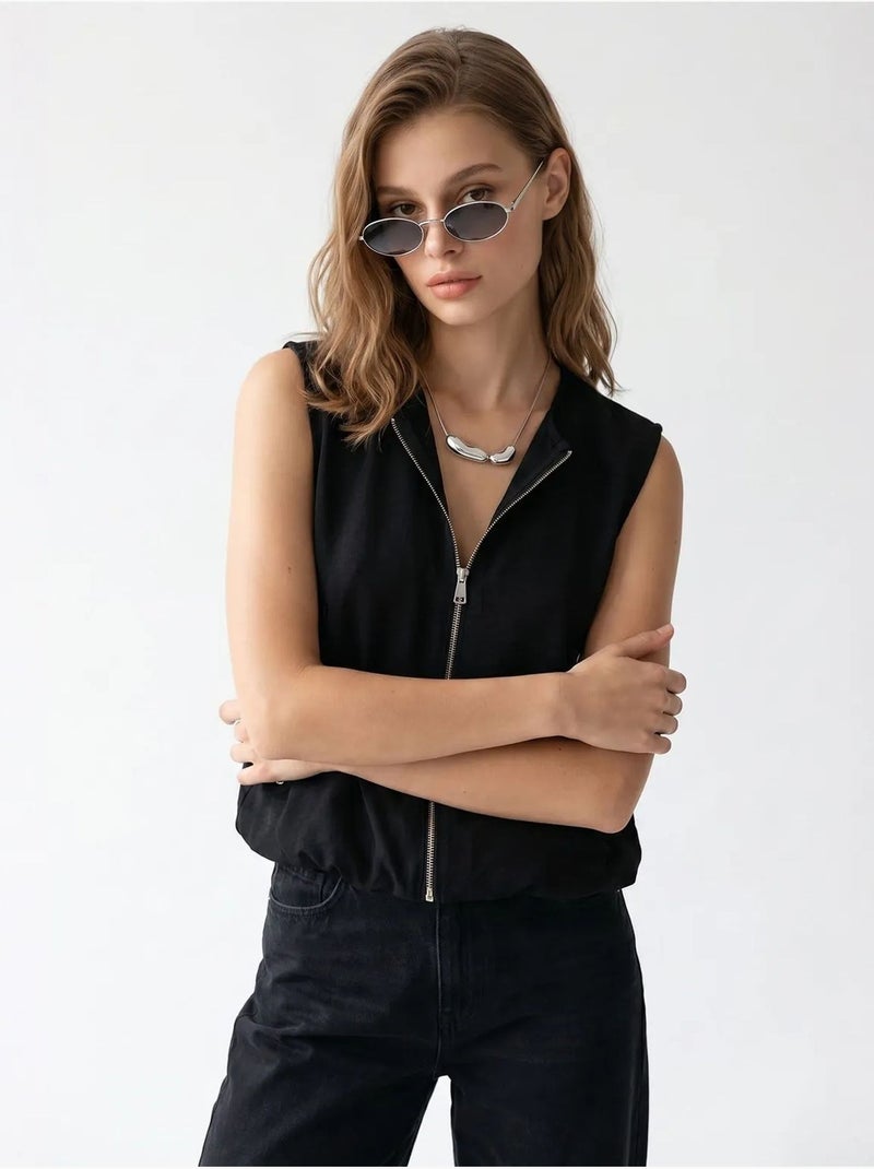 Gilet da donna in popeline tessuto con zip frontale mixray Nero - Kiabi