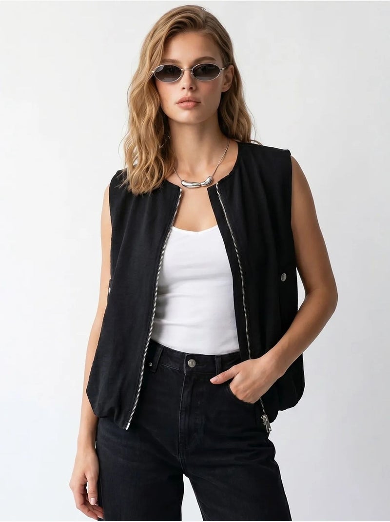 Gilet da donna in popeline tessuto con zip frontale mixray Nero - Kiabi