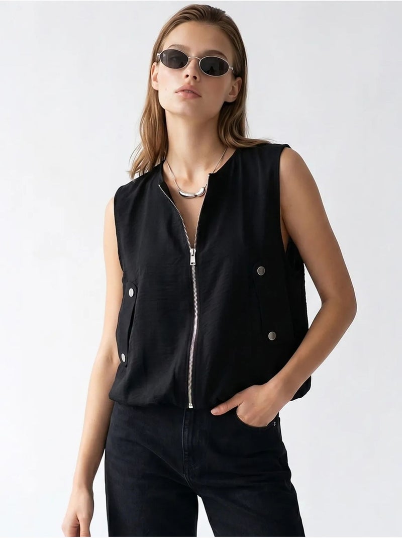 Gilet da donna in popeline tessuto con zip frontale mixray Nero - Kiabi