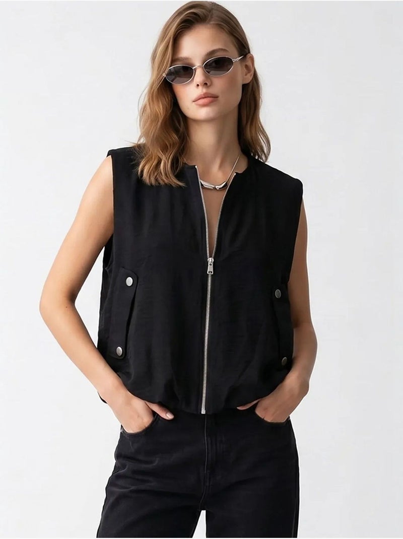 Gilet da donna in popeline tessuto con zip frontale mixray Nero - Kiabi
