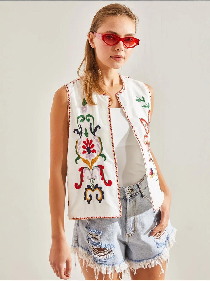 Gilet foderato con ricamo dettagliato lucci Bianco - Kiabi