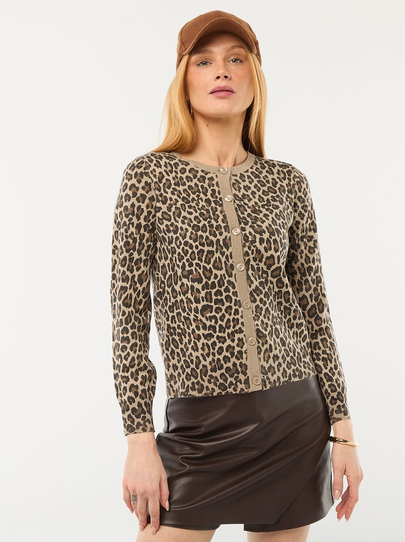 Gilet girocollo motivo leopardato Beige - Kiabi