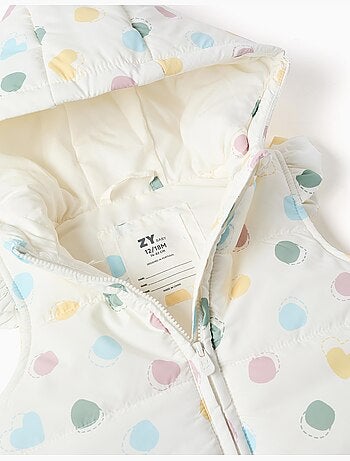 Gilet imbottito con cappuccio con motivo cuori e pois