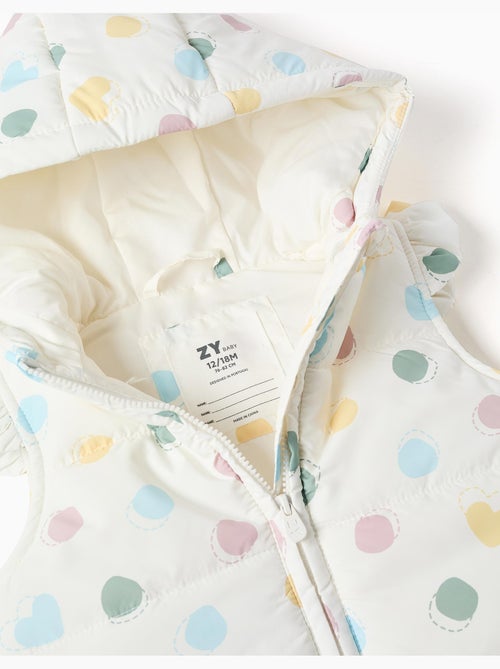 Gilet imbottito con cappuccio con motivo cuori e pois - Kiabi Gilet imbottito con cappuccio con motivo cuori e pois - Kiabi