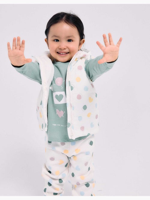Gilet imbottito con cappuccio con motivo cuori e pois - Kiabi Gilet imbottito con cappuccio con motivo cuori e pois - Kiabi