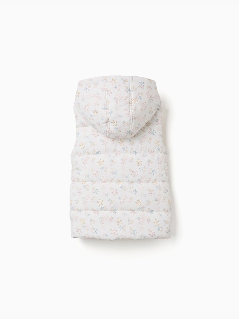 Gilet imbottito con cappuccio con motivo floreale Bianco - Kiabi