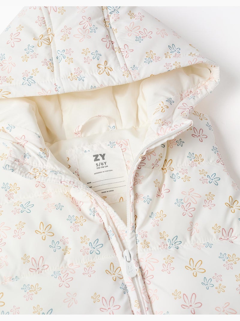 Gilet imbottito con cappuccio con motivo floreale Bianco - Kiabi