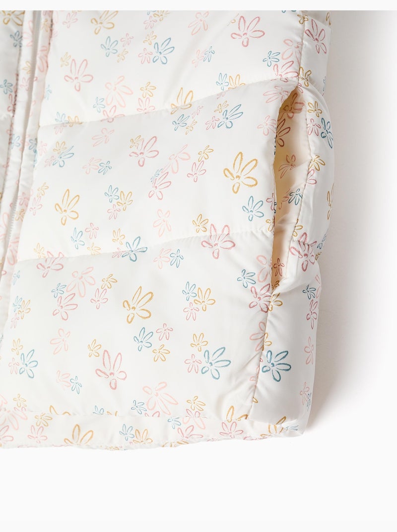 Gilet imbottito con cappuccio con motivo floreale Bianco - Kiabi
