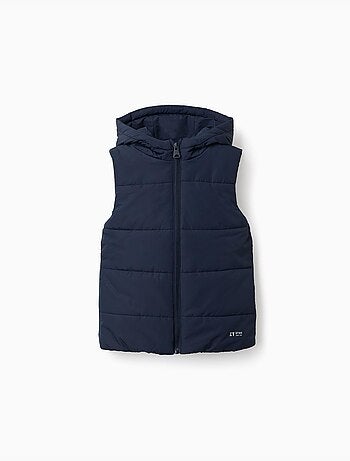 Gilet imbottito con cappuccio e cerniera frontale