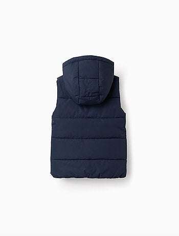 Gilet imbottito con cappuccio e cerniera frontale