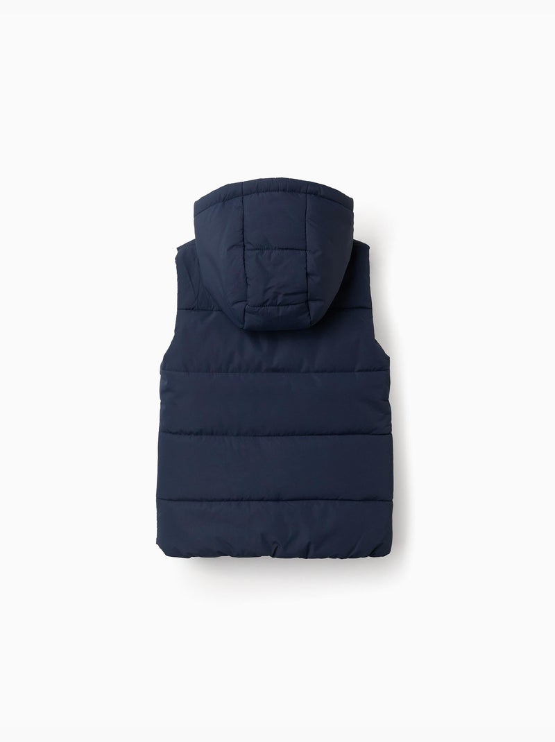 Gilet imbottito con cappuccio e cerniera frontale Blu scuro - Kiabi
