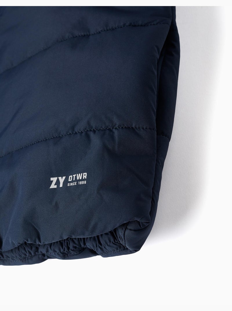 Gilet imbottito con cappuccio e cerniera frontale Blu scuro - Kiabi
