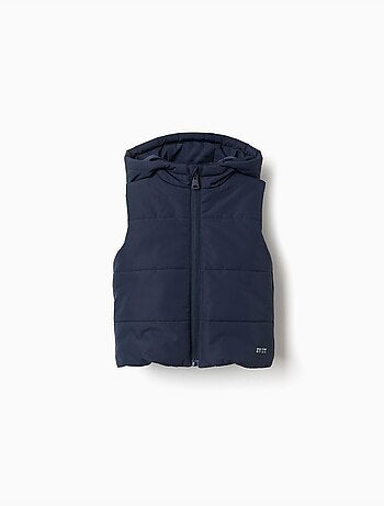 Gilet imbottito con cappuccio e cerniera frontale