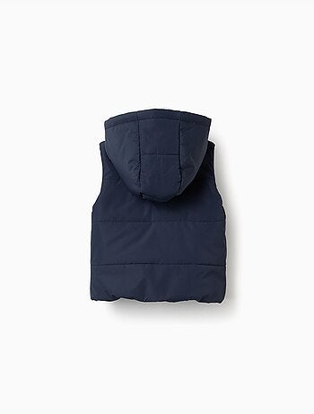 Gilet imbottito con cappuccio e cerniera frontale