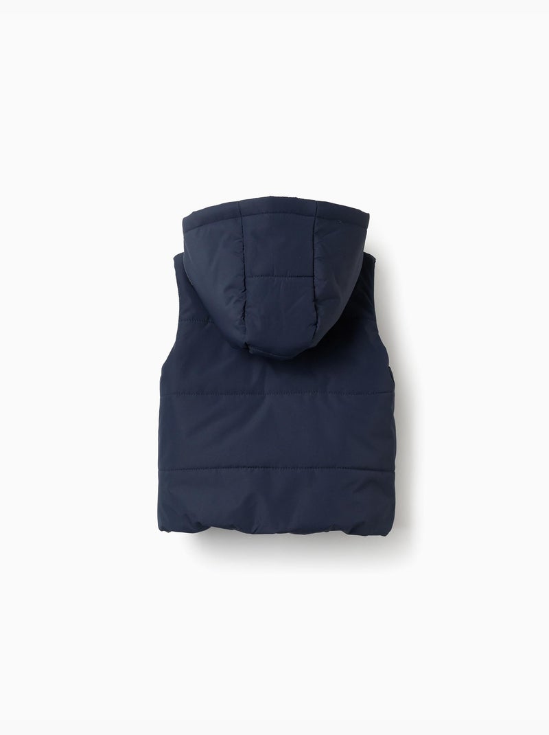 Gilet imbottito con cappuccio e cerniera frontale Blu scuro - Kiabi