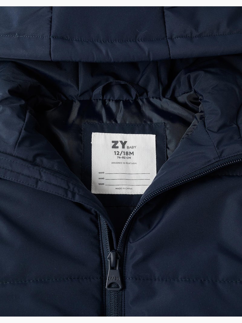 Gilet imbottito con cappuccio e cerniera frontale Blu scuro - Kiabi