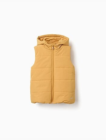 Gilet imbottito con cappuccio e cerniera frontale
