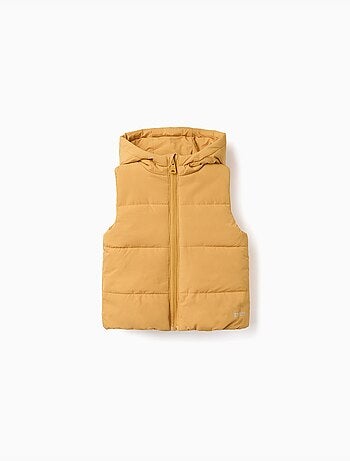 Gilet imbottito con cappuccio e cerniera frontale