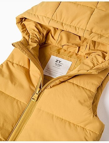 Gilet imbottito con cappuccio e cerniera frontale