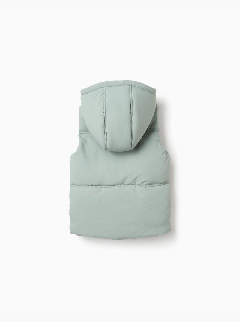 Gilet imbottito con cappuccio e fodera in pile Verde - Kiabi
