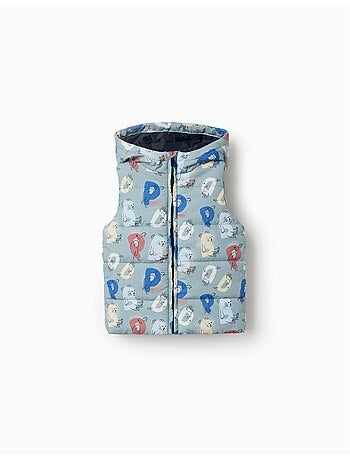 Gilet imbottito con cappuccio e lettere stampate