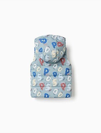 Gilet imbottito con cappuccio e lettere stampate