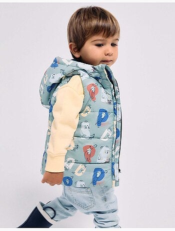 Gilet imbottito con cappuccio e lettere stampate