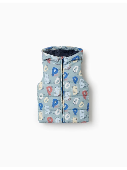 Gilet imbottito con cappuccio e lettere stampate - Kiabi Gilet imbottito con cappuccio e lettere stampate - Kiabi