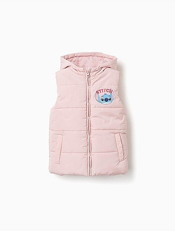 Gilet imbottito con cappuccio e stampe stitch