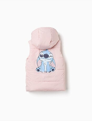 Gilet imbottito con cappuccio e stampe stitch