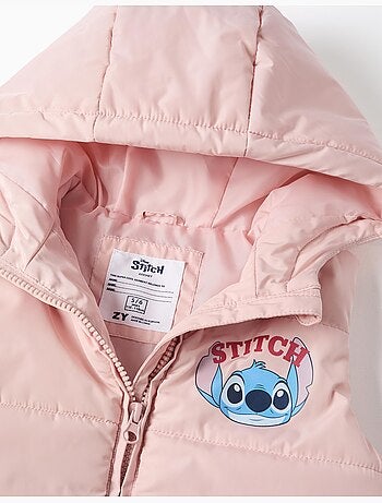 Gilet imbottito con cappuccio e stampe stitch