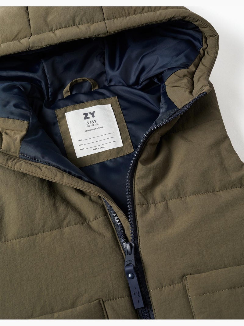 Gilet imbottito con cappuccio e tasche Verde scuro - Kiabi