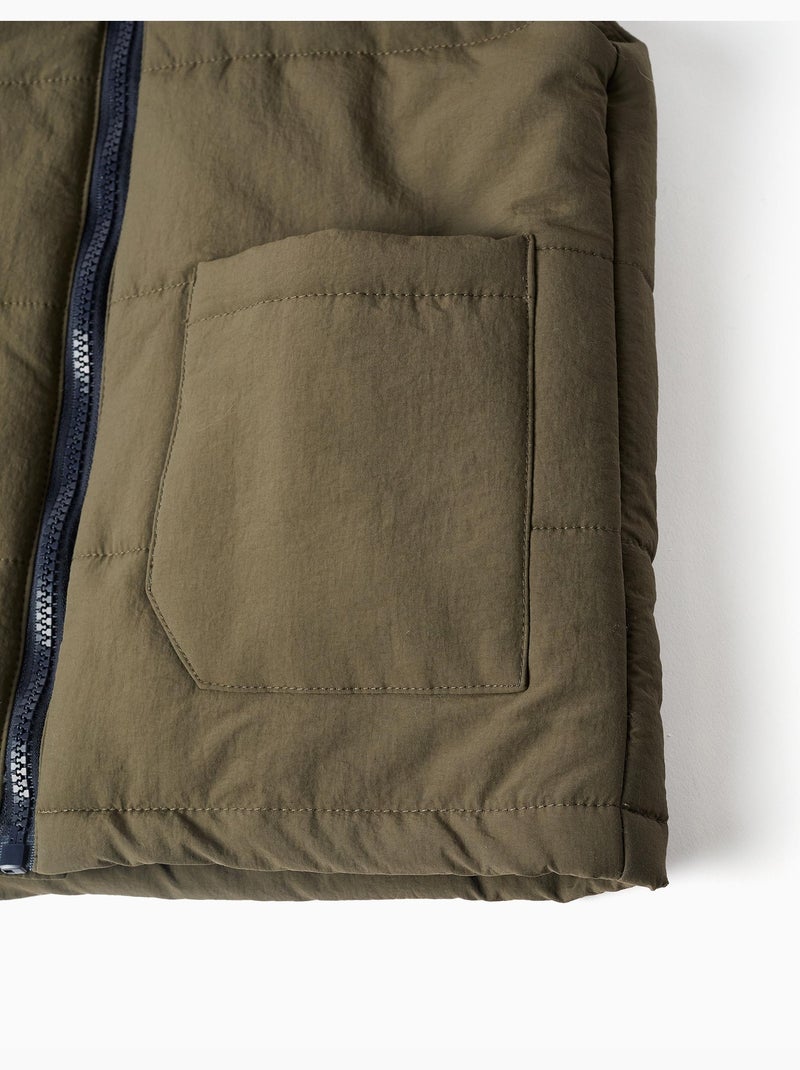 Gilet imbottito con cappuccio e tasche Verde scuro - Kiabi
