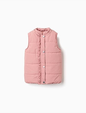 Gilet imbottito con fodera in pile e volant