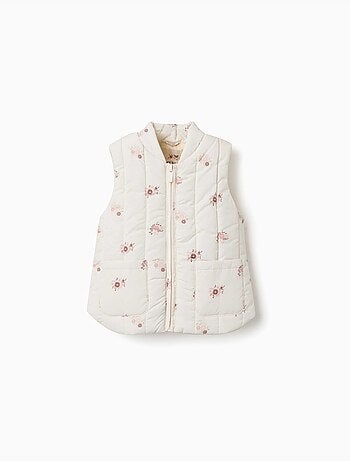 Gilet imbottito con motivo floreale e tasche