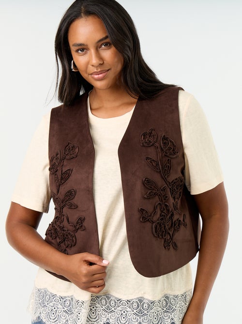 Gilet in camoscio sintetico senza maniche con ricami - Kiabi