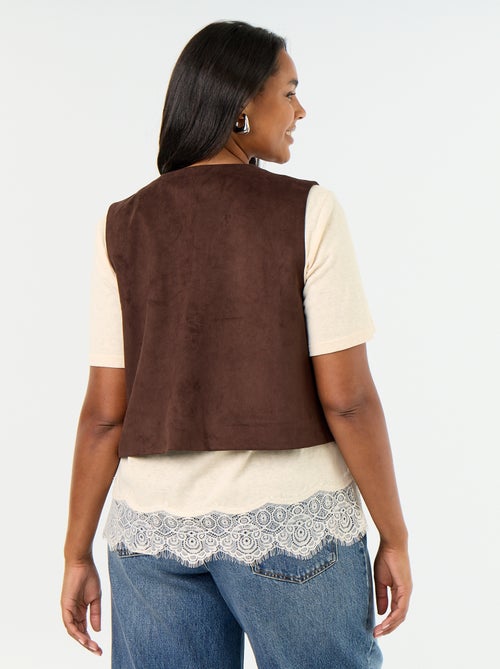 Gilet in camoscio sintetico senza maniche con ricami - Kiabi