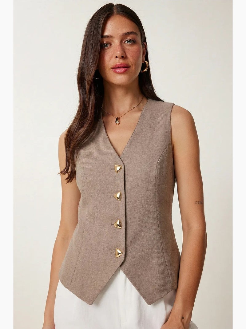 Gilet in crêpe aderente con bottoni istanbul Tortora - Kiabi
