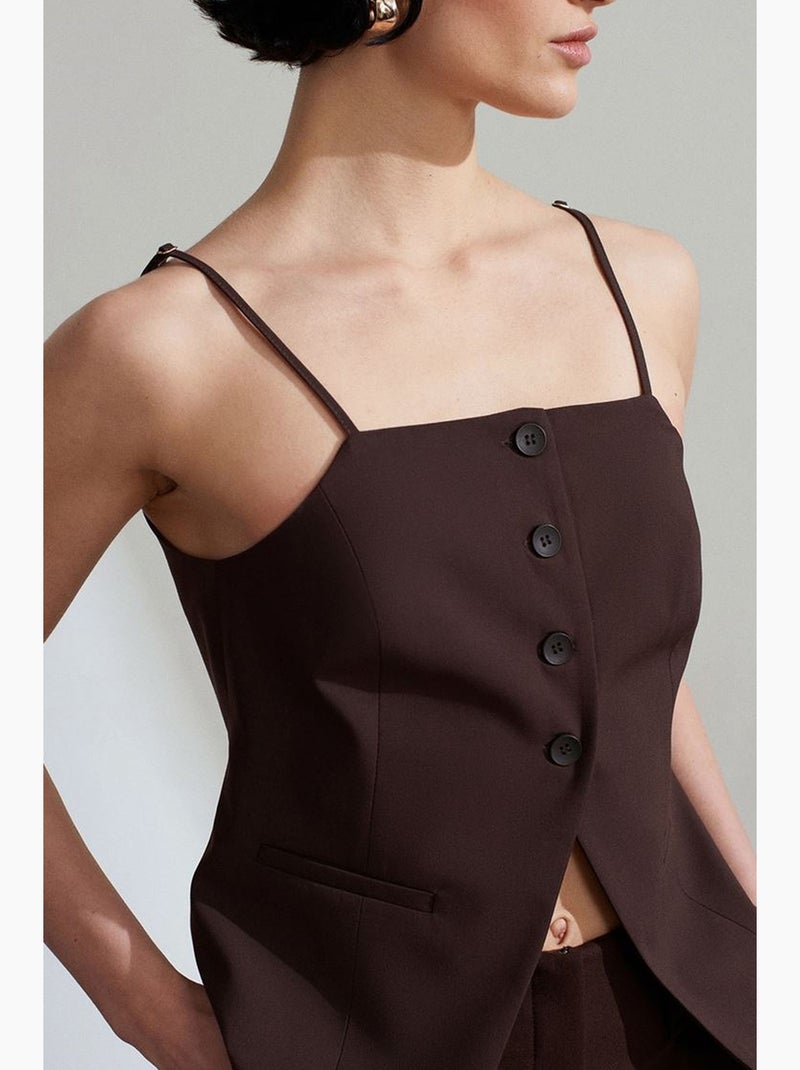 Gilet in crêpe aderente con collo squadrato dilvin Marrone cioccolato - Kiabi