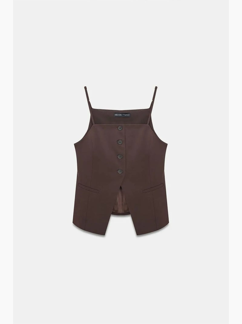 Gilet in crêpe aderente con collo squadrato dilvin Marrone cioccolato - Kiabi