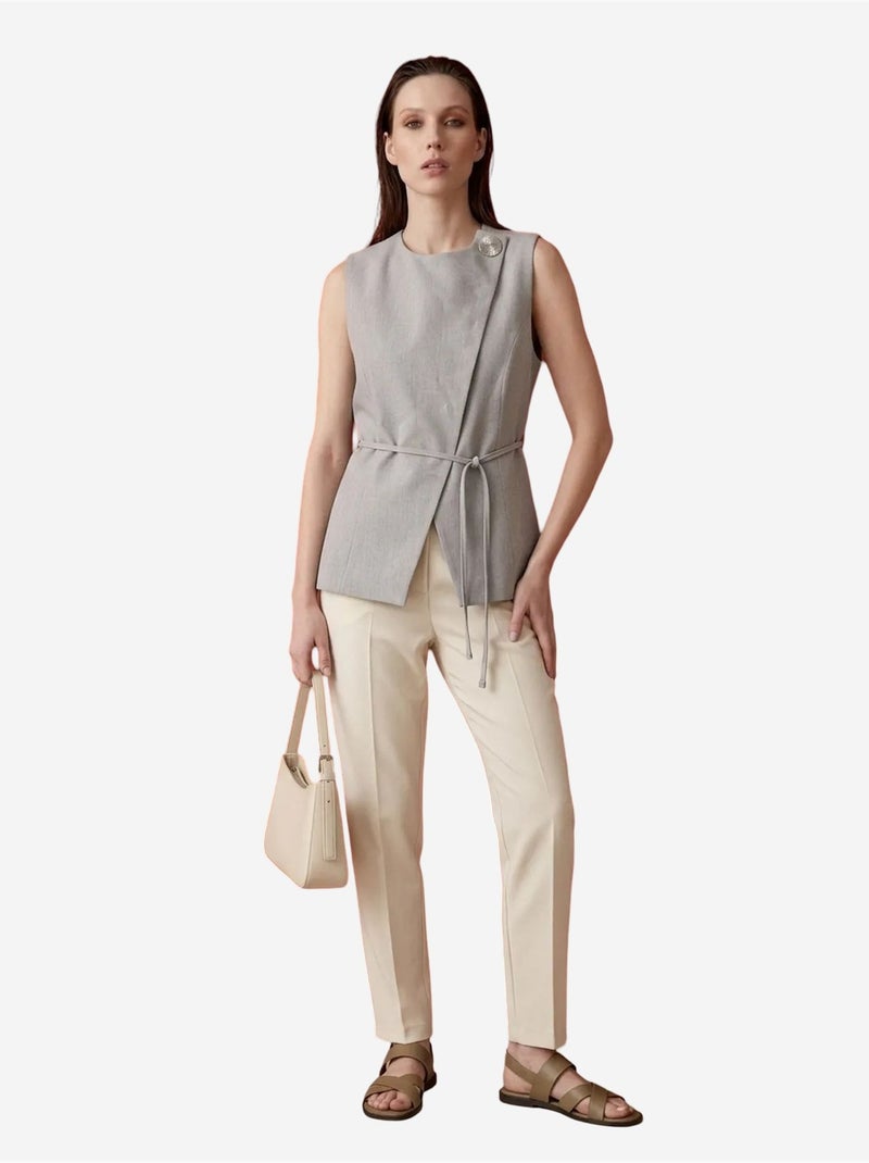 Gilet in crêpe con cintura my fashion Grigio chiaro - Kiabi