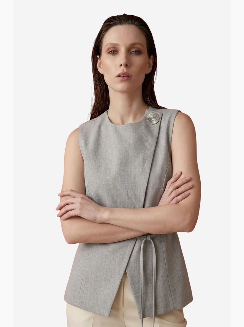 Gilet in crêpe con cintura my fashion Grigio chiaro - Kiabi