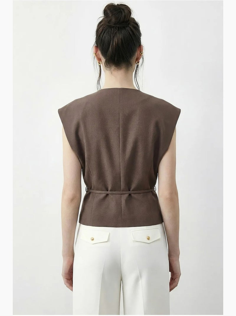 Gilet in crêpe con scollo a v e cintura lucci Marrone - Kiabi