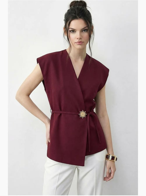 Gilet in crêpe con scollo a v e cintura lucci - Kiabi Gilet in crêpe con scollo a v e cintura lucci - Kiabi