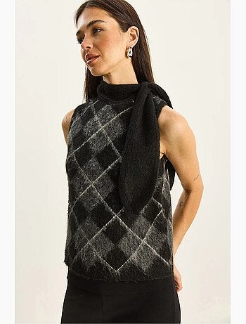 Gilet in maglia a coste spesse con dolcevita lucci