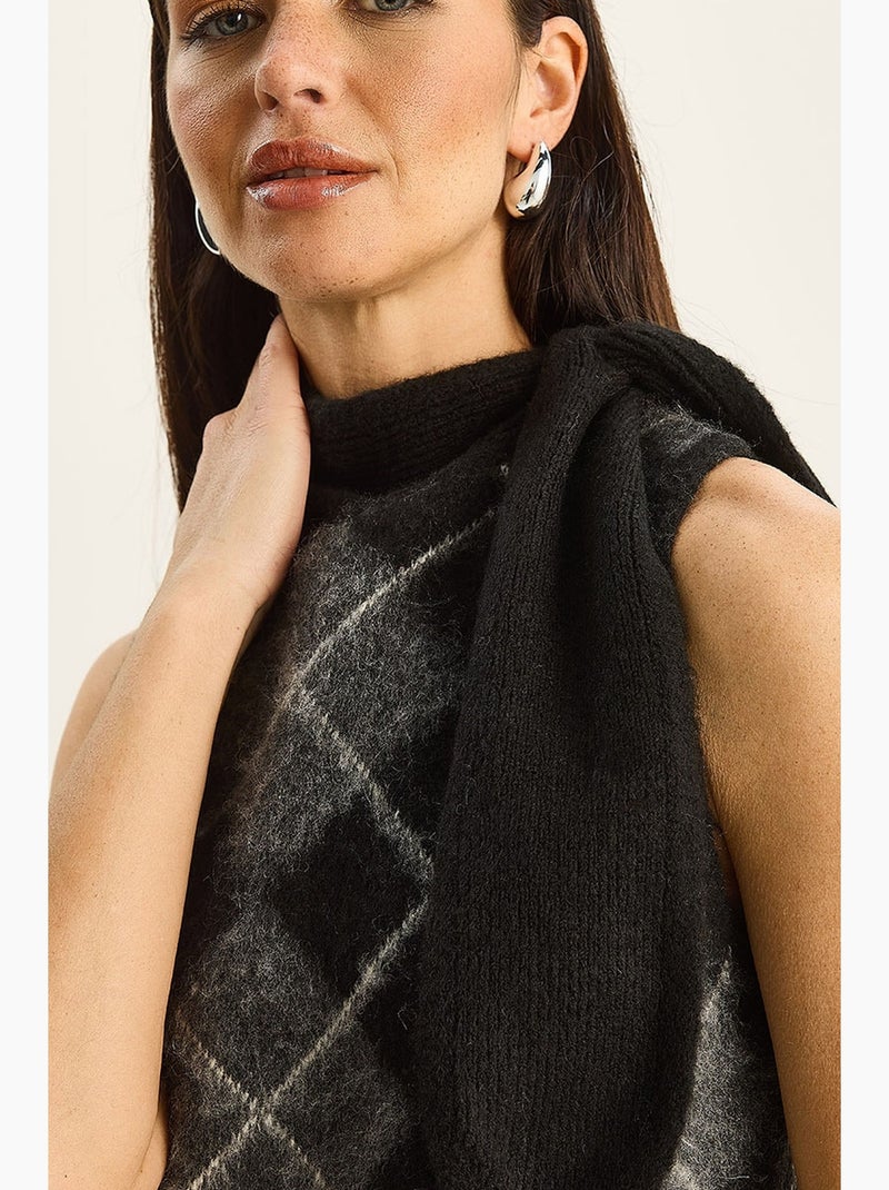 Gilet in maglia a coste spesse con dolcevita lucci Nero Grigio - Kiabi