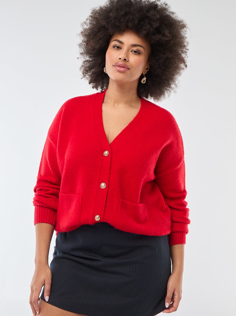 Cardigan scollo a V in maglia - rosso - Taglie forti - Donna - 18.00