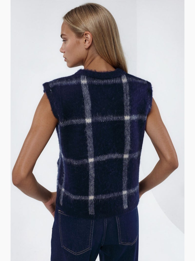 Gilet in maglia a quadri con girocollo e bottoni hiccup Blu marino - Kiabi