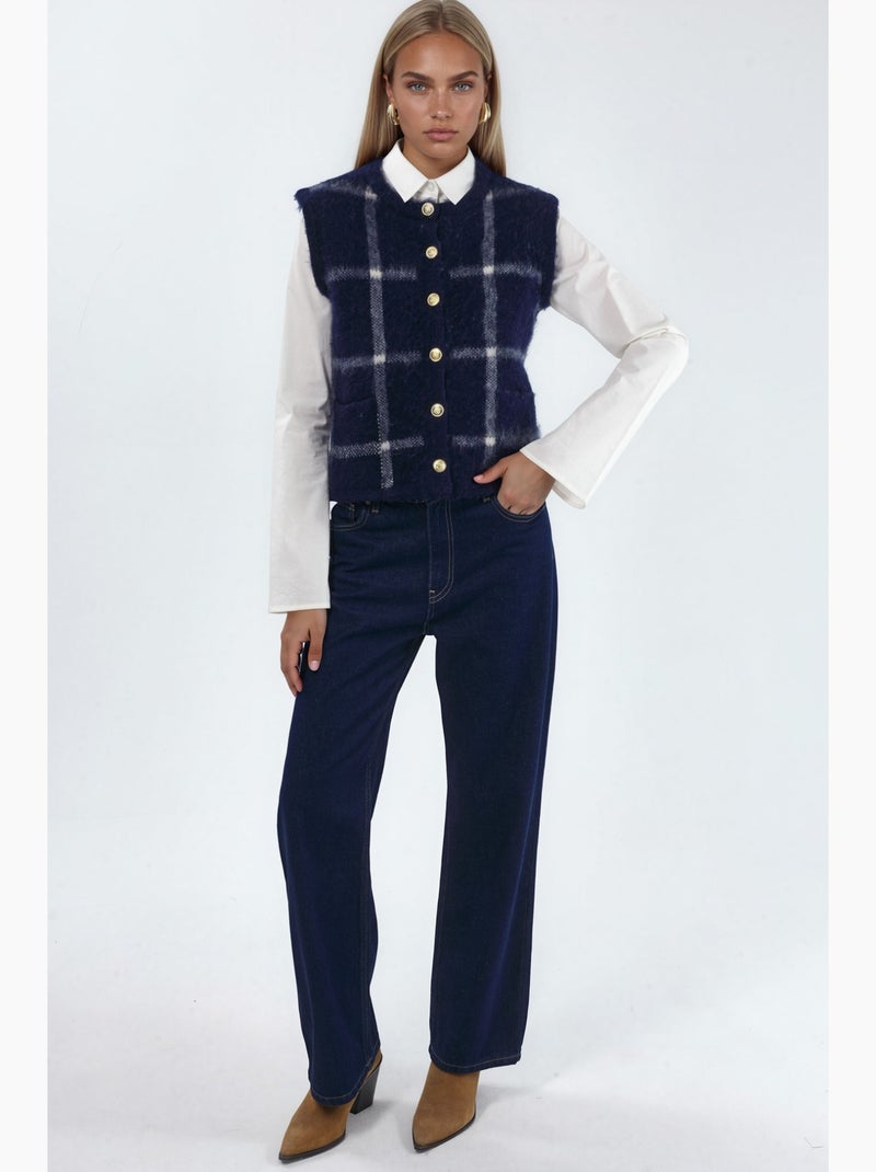 Gilet in maglia a quadri con girocollo e bottoni hiccup Blu marino - Kiabi