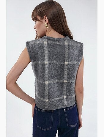 Gilet in maglia a quadri con girocollo e bottoni hiccup